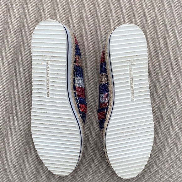 Tommy Hilfiger Sequin Striped Espadrille Flats | Patriotic Platform Slip-Ons - Picture 8 of 9